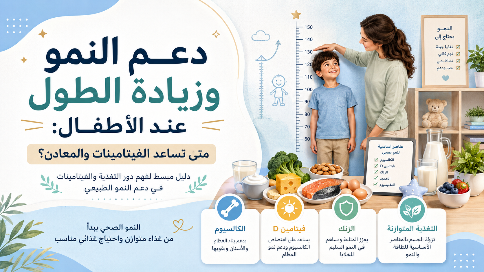 دعم النمو وزيادة الطول عند الأطفال: متى تساعد الفيتامينات والمعادن؟