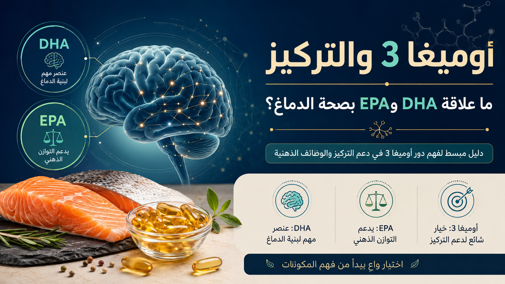 أوميغا 3 والتركيز: ما علاقة DHA وEPA بصحة الدماغ؟