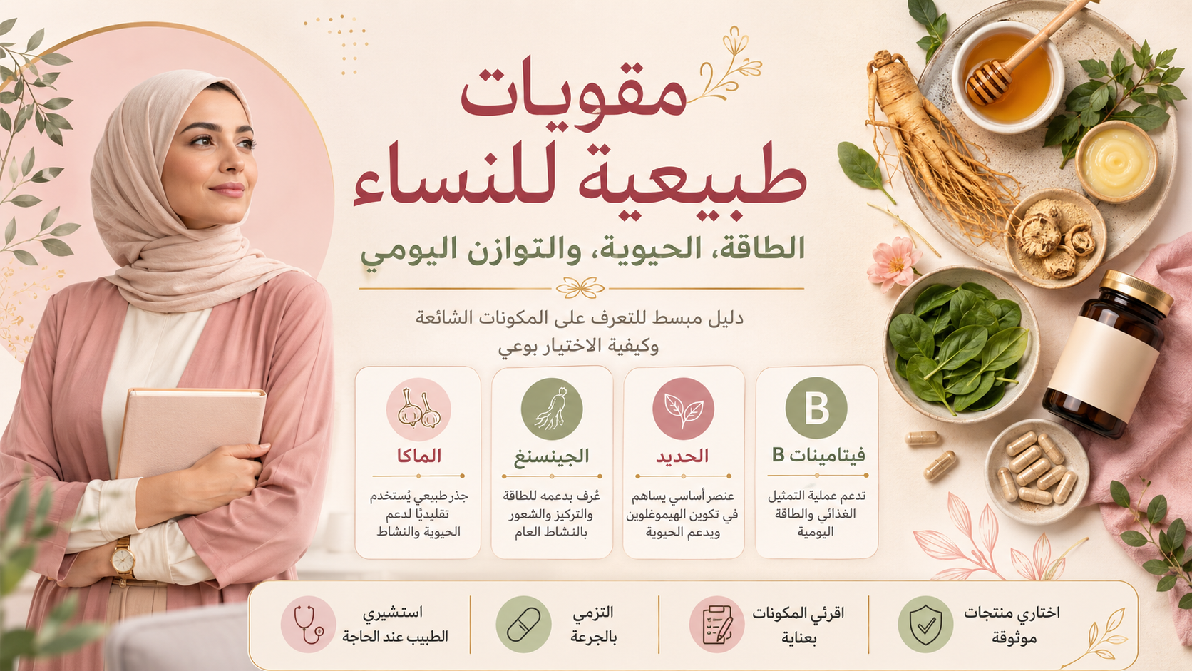 مقويات طبيعية للنساء: الطاقة، الحيوية، والتوازن اليومي