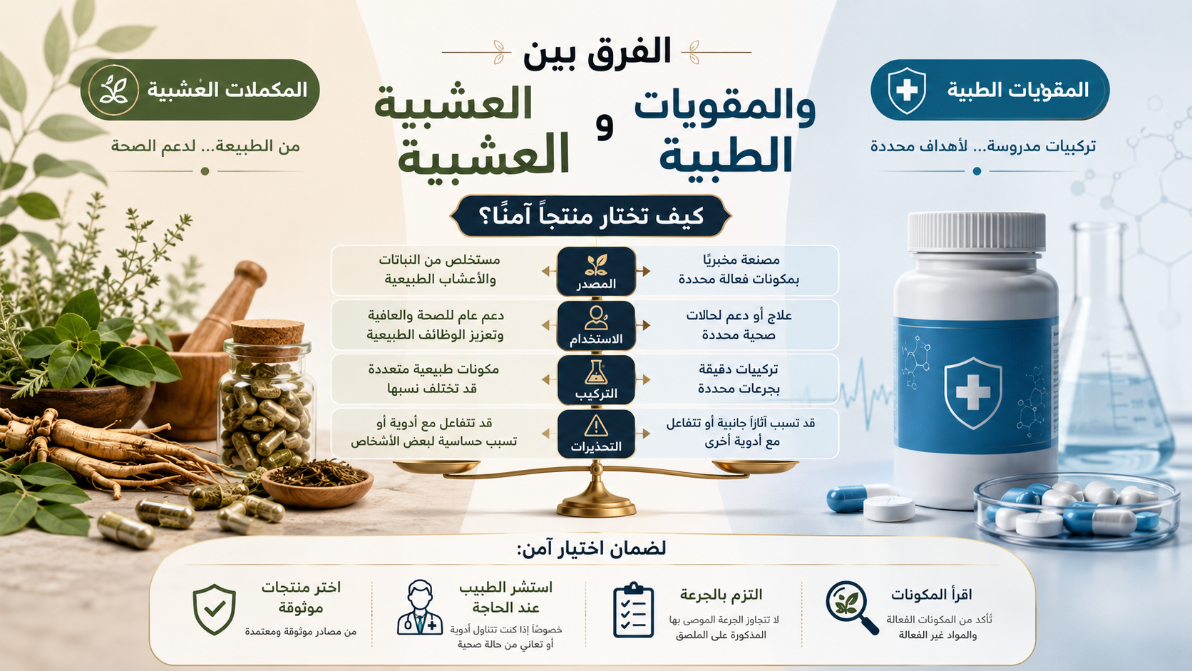 الفرق بين المكملات العشبية والمقويات الطبية: كيف تختار منتجًا آمنًا؟