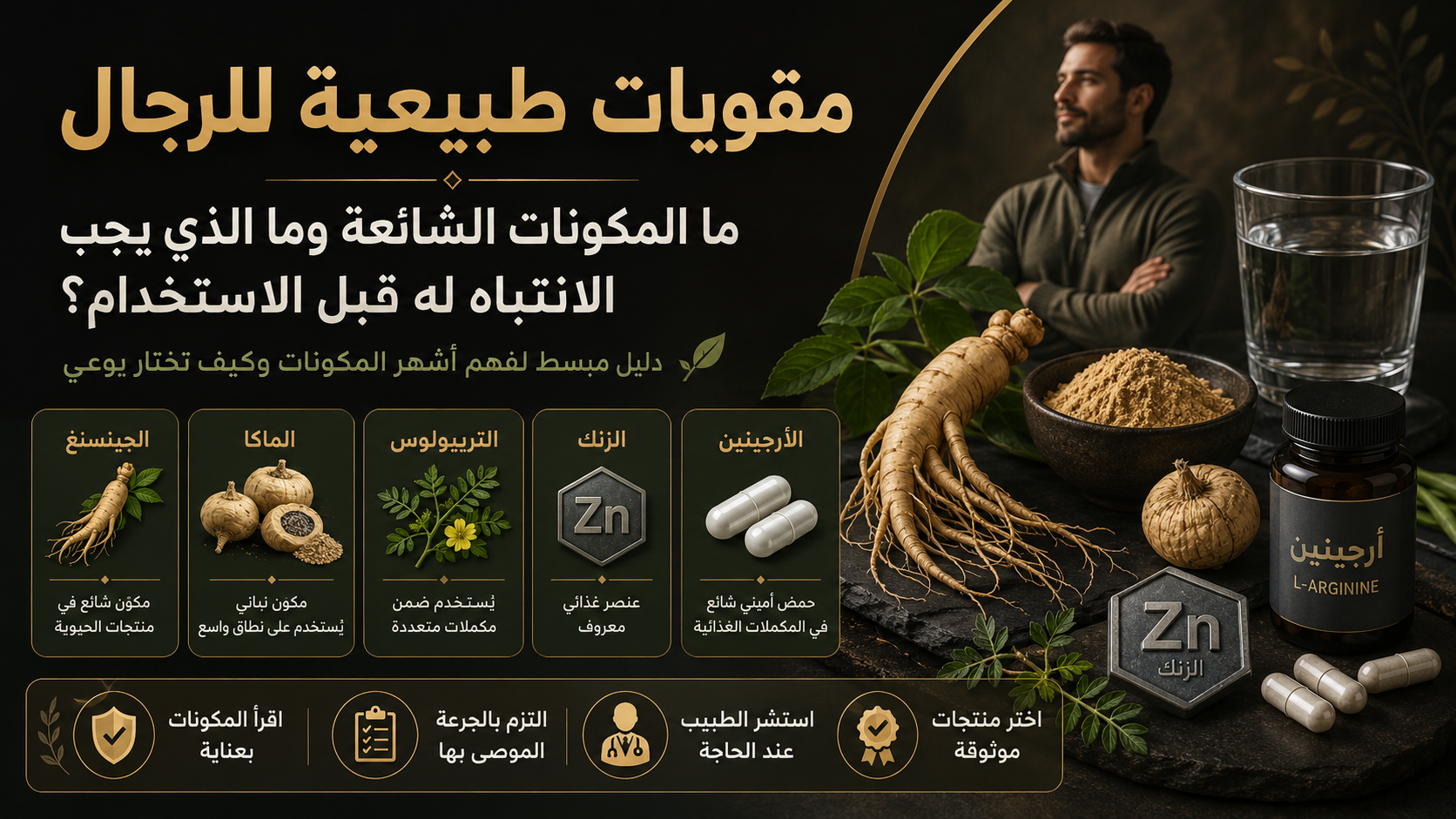 مقويات طبيعية للرجال: ما المكونات الشائعة وما الذي يجب الانتباه له قبل الاستخدام؟