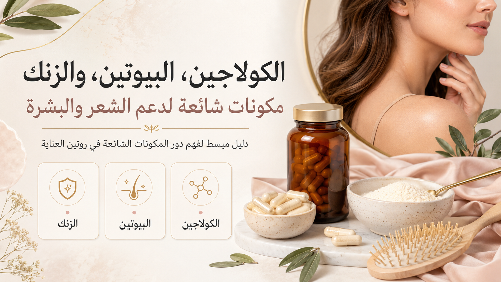 الكولاجين، البيوتين، والزنك: مكونات شائعة لدعم الشعر والبشرة