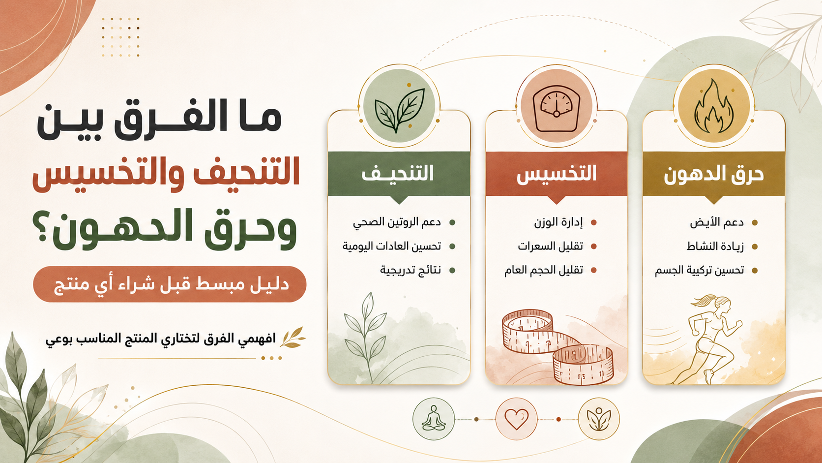 ما الفرق بين التنحيف والتخسيس وحرق الدهون؟ دليل مبسط قبل شراء أي منتج